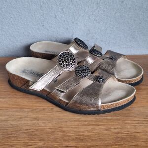 Mephisto Womens 9 Sandals WedgeAir Relax Leather Rhinestone 40 Metallic Silver